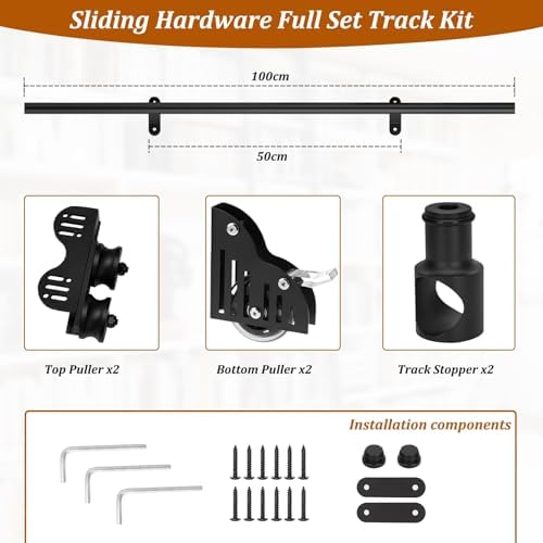 Retractable Rolling Ladder Hardware Kit - Complete Library Sliding Ladder Accessories Set with 100-600CM Round Track/Rail & Braking Floor Wheels (6.6ft/200cm)