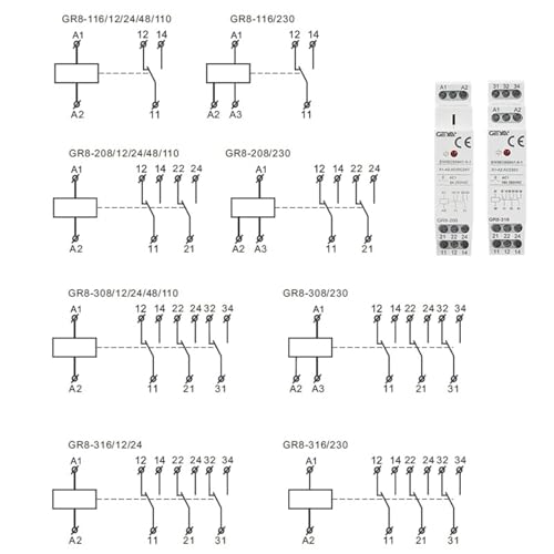 Relais auxiliaire GR8-208 modulaire 8A à commutation intermédiaire 110V AC DC - 6