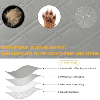 4 Pieces Click Clack Sofa Bed Cover 3 Seater, Quilted Convertible Folding Cover with 2 Removable Armrests and 1 Holders Covers (Light Grey)