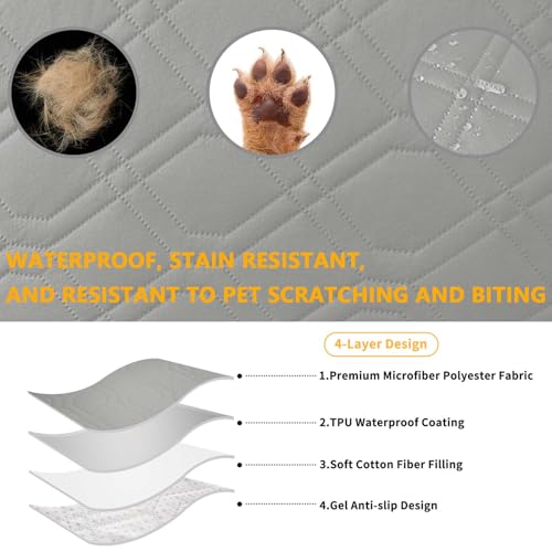 4 Pieces Click Clack Sofa Bed Cover 3 Seater, Quilted Convertible Folding Cover with 2 Removable Armrests and 1 Holders Covers (Light Grey)