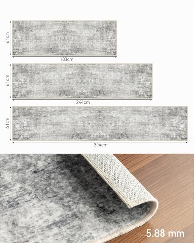 DEFYNEE Tapis de Salon Lavable en Machine 60x180 cm Tapis antidérapant, Tapis de Chambre pour Le Salon, l'entrée, la Chambre et la Cuisine, Blanc-Gris – vue 2