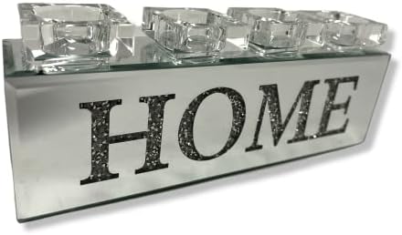 CRYSTAL CROWN® Decorative Sculpture Crushed Diamond Silver Sparkle Crystallized Home Sign Clear Glass Tea Light Candle Holder Stand Ornaments Home, Office, Shop, Workplaces, Festive Décor