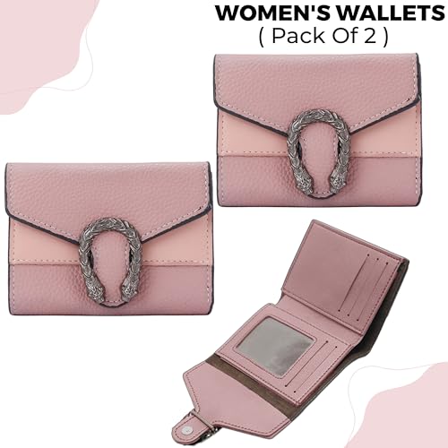 Image of Kraptick Women s Wallet Stylish Compact Purse Clutch with Card & Coin Holder Debit Card Organizer, Travel Wallet & Money Organizer for Women with 8 Card Slots (Pink) (Pack of 2)
