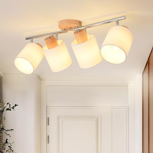 LED 4 Light Track Lighting Kit, Wooden Ceiling Spotlights with