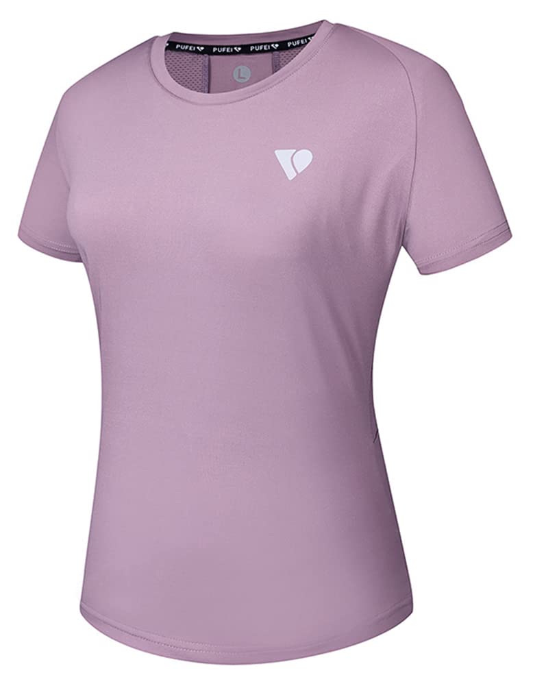 Women's Short Sleeve, Quick-Drying Clothes Round Neck Sports T-Shirt, Slim High Elastic Running Workout Athletic Tee Top