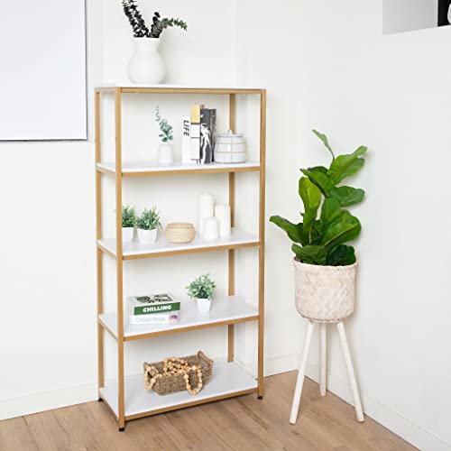 M&P Materials Gold Bookshelf - Gold Shelves, 5-Tier Modern Bookshelf, Elegant Storage Display Shelves For Home Furniture, Gold Sturdy Metal Frame, Vintage Industrial Style #TOP6