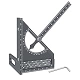 Kivivaka Righello angolare di precisione in lega di alluminio, strumento di marcatura rapida 0-180 ° per la lavorazione del legno, quadrato semicircolare multifunzione, rosso grigio argento