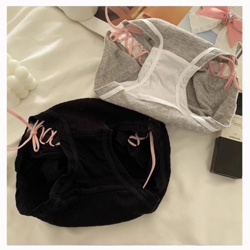 Breathable Cotton Underwear for Teen Girls Cute Bow Tie Panty Set Japanese Style Frill Trim Mid Waist Brief2