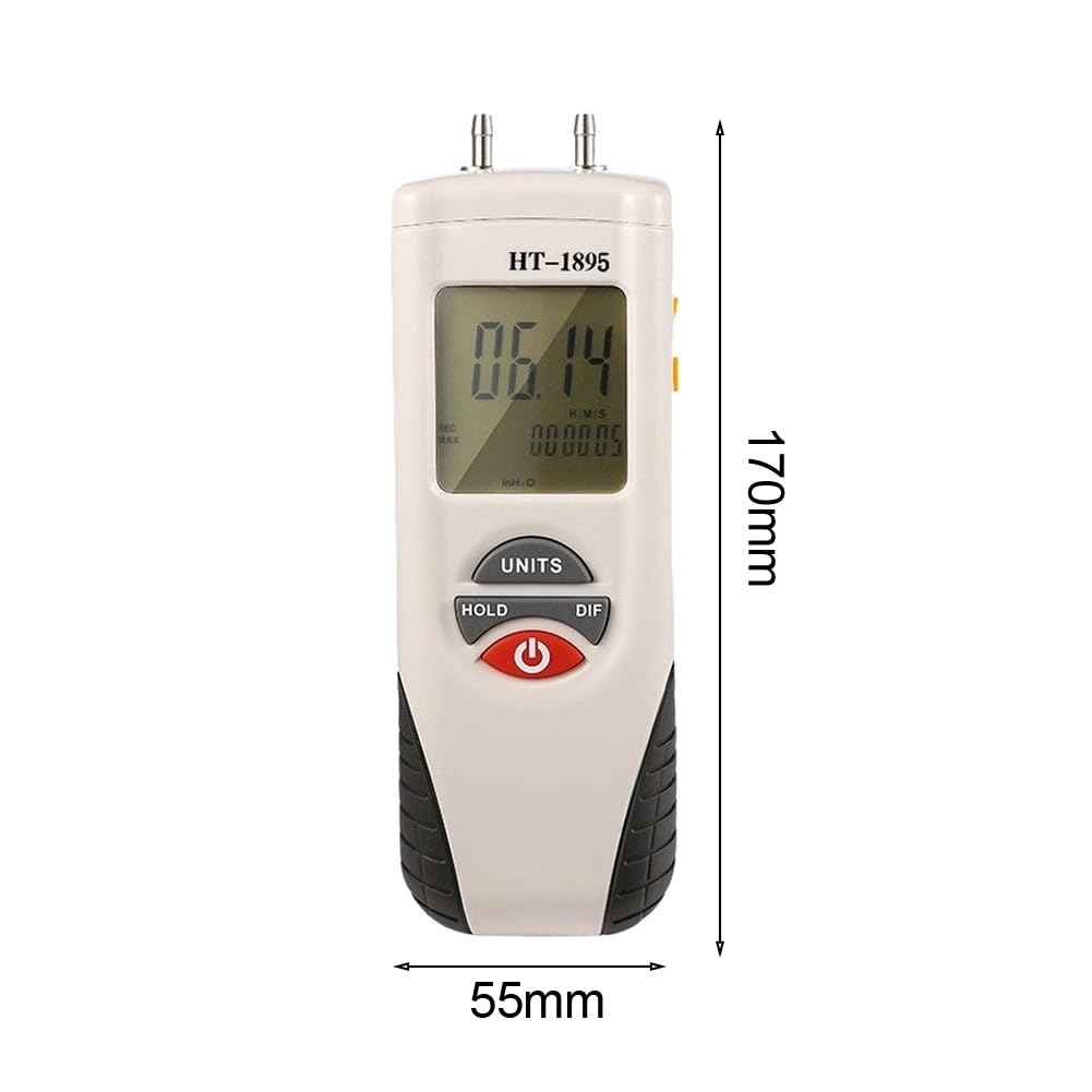 HT-1895 Digitales Differenzdruckmessgerät mit Dual-LCD Display, 0,3% Genauigkeit, 11 Druckeinheiten kPa/psi/mmHg, Datenhaltefunktion für HVAC und Industrie