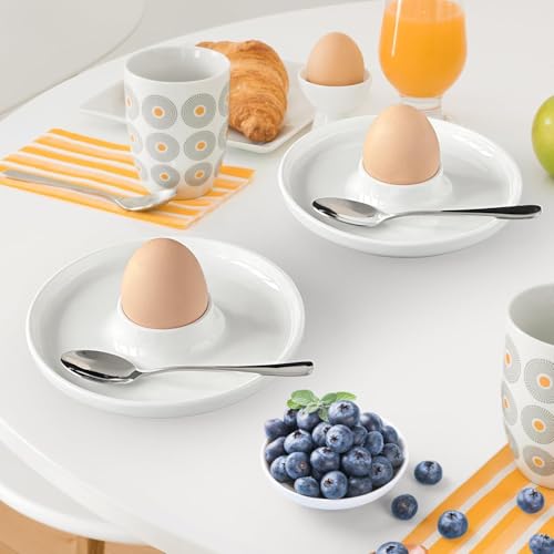 SHSHbuy Eierbecher Set,6 Stück Eierbecher Lustig,Weiss Kunststoff Eierständer mit Ablage,Egg Cups,Runde Eierbecher für Kinder,Frühstück Eierhalter Hart und Weichgekochten Eiern – Bild 4