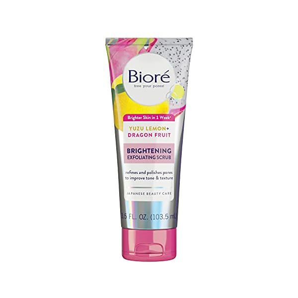 Biore-Brightening-Exfoliating-Scrub-Pink-35-Fl-Oz Bioré Brightening Exfoliating Scrub, 3.5 Fluid Ounces, to Exfoliate and Even Skin Tone, for All Skin Types