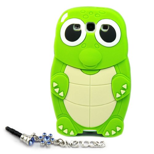 ivencase Turtle Silicone Skin Case Cover for Samsung Galaxy S III S3 I9300 Green + One phone sticker + One 