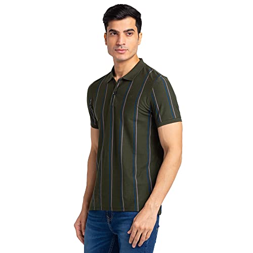 Image of Raymond Men Cotton Striped Regular Fit T-Shirt