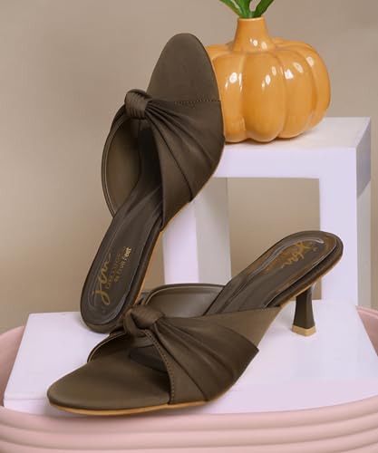 Image of JM LOOKS Women Elegant Knot Front Kitten Heel Sandals Stylish Slip On Low Block Dress Mules