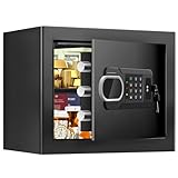 Safe Box for Home, Black Steel, Digital Keypad Lock with Spare Key, for Money and Valuables, 13.78x9.84x9.84 Inches