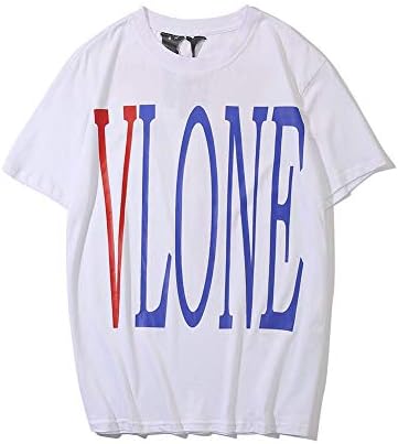 Vlone Tide Big V Letter Printing Short Sleeve Couples Loose T-Shirt (White1, XL)