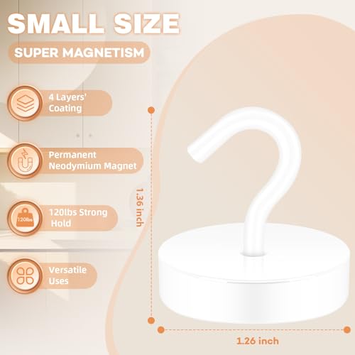 Image of Neosmuk Magnetic Hooks Steel Tube Design for Cruise,130lb+ White,10 Pack