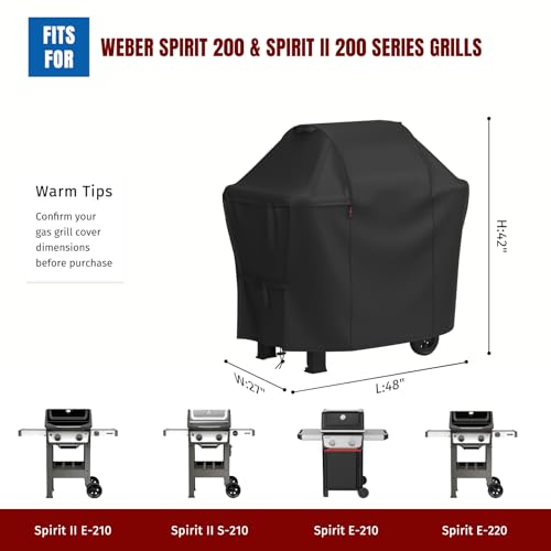 SHINESTAR 48 Inch Grill Cover for Weber Spirit II 200 Series, Heavy Duty Oxford Fabric BBQ Cover Waterproof UV Protection, Windproof with Adjustable Magic Tape Straps by SHINESTAR - Used condition - Image 2