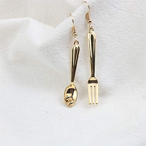 Funny Spoon Fork Egg Hotdog Asymmetry Dangle Earrings Polishing Gold Plated Cute Drop Earrings for Women-Spoon Fork - Image 2