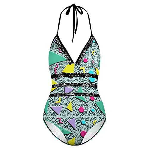 Feim-Ao Swimwear For Women Girl Funky 90S Retro Vintage 80S Bathing Suit Tummy Control Bikinis For Beach Pool Swim Surf -M #TOP6