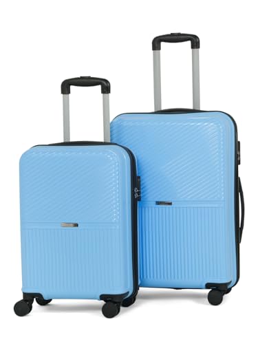 Image of Teakwood Set of 2 8 Wheels Trolley Bag, Hard Cabin with Zipper Closure, Adjustable Push Button & Cross Side Strap, Number Lock System 360 Degree (Set of 2, Powder Blue)