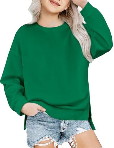 Image of Arshiner Girls Crewneck Sweatshirt Long Sleeve Pullover Tops Drop Shoulder Sweatshirts Side Split