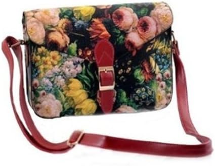 Vintage Oil Painting Flower Chain Bag Mini Shoulder Cross-body Handbag (Oil Painting--Red)