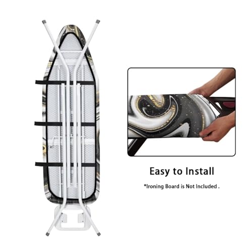 Image of Fashion Ironing Board Covers Standard Size 15x54, Stain Resistant, Snug Fit Non-Slip Nose Pocket Fastener Straps Elastic Edges, Grey Marble Pattern