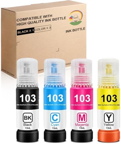 103 Ink Bottle 4-colour Multipack 103 Ink Replacement for EcoTank L1110 ...