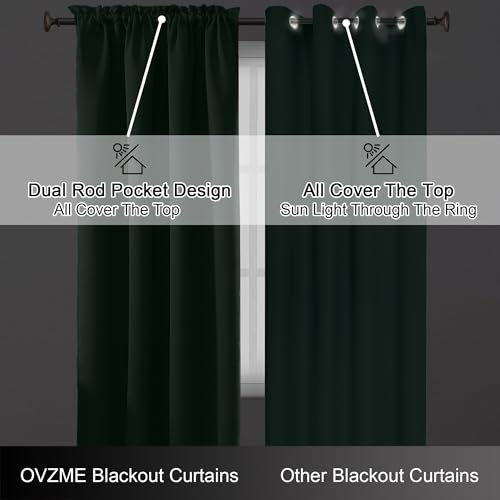 Image of Christmas Green Blackout Curtains 84 Inches Long 2 Panels Set, Solid Thermal Insulated Soft Blackout Curtains for Bedroom, Rod Pocket Window Treatments Drapes for Living Room, 2x50Wx84L Inches