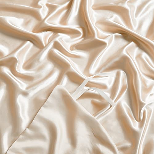 Image of NSGZ Satin Duvet Cover for Weighted Blanket, 60x80, 8 Ties, Khaki | 8 Ties And Zipper For Secure Fit, Cooling Satin Gentle On Skin, Machine Washable, Fits 48x72 And 60x80 Weighted Blankets
