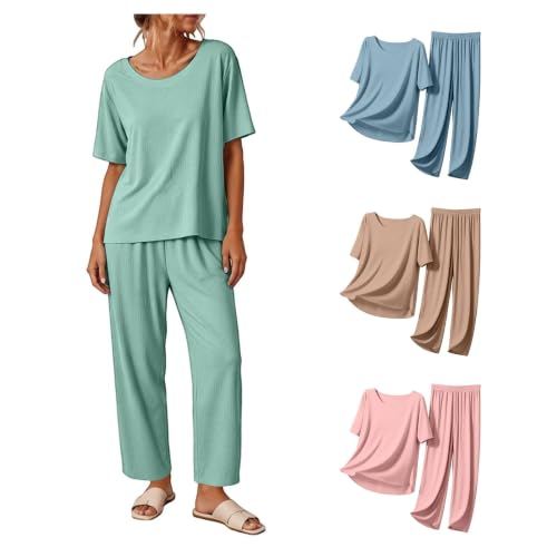 Pj Sets for Woman Short Sleeve Pajama Sets Soft 2 Piece Pjs Mint Green 2XL - image 1