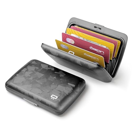 ÖGON -DESIGNS- Forged carbon fiber card holder with metal lock, RFID Protection against fraud & demagnetization, Compact wallet, Smart Case OSLO model2