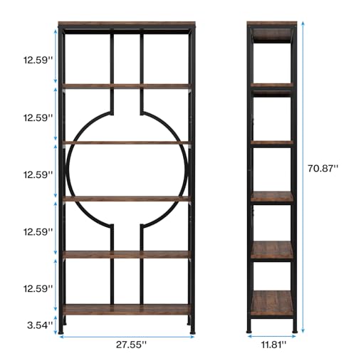 Tribesigns 70.9 Inch Industrial Bookshelf, 6-Tier Tall Etagere Bookcase with Open Shelves, Metal Decorative Book Shelf Storage Shelving Unit for Living Room and Home Office, Rustic Brown by Tribesigns - Image 7