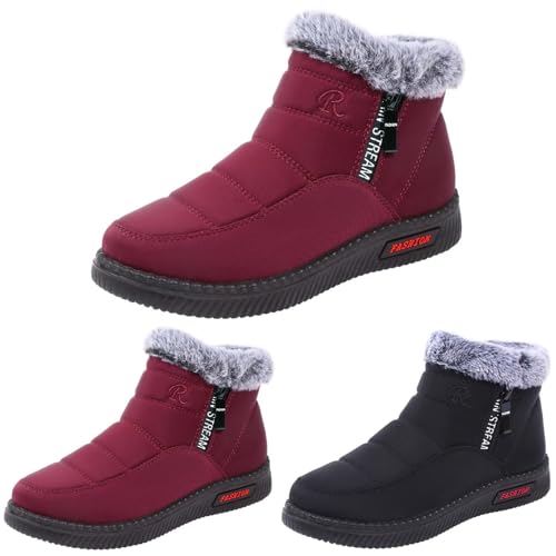 BIISDOST Botas de invierno para mujer, forradas, botines de invierno, impermeables, antideslizantes, botas de nieve, cálidas, de un solo color, cómodas, rojo4, 39 EU