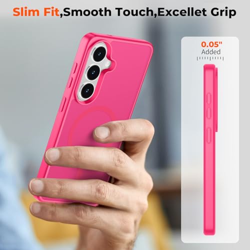Image of SUPFINE Magnetic for Samsung Galaxy S26 Plus Case with Screen Protector, (Built-in Magnets) (Military Grade Drop Protection) Slim Translucent Shockproof Phone Case,Hot Pink