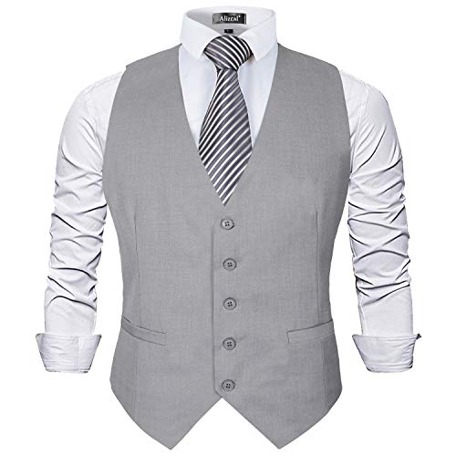 Alizeal Mens Classic Solid Color Formal Business Suit Vest Regular Fit Waistcoat with 5 Buttons, Light Gray-XL