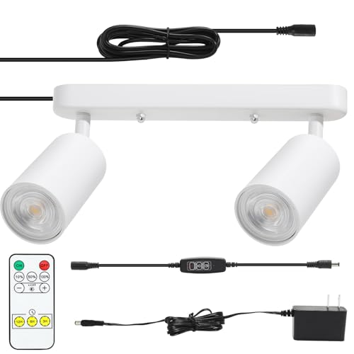 Plug in Track Lighting Track Light Fixtures with Power Cord Wall Spotlight Flexibly Rotatable Heads Plug in Ceiling Lights for Kitchen Cabinet Gallery Bar Living Room 10W 3000K(White, 2 Heads)