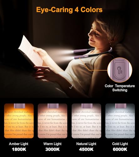 Image of Gritin Book Light, Eye Caring 4-Color&5-Brightness Neck Light Reading Light | Stepless Dimming, 30-min Timer, 80+ Hrs Runtime, Bendable Round Neck Design, Lightweight for Reading,Knitting-Midnight Purple