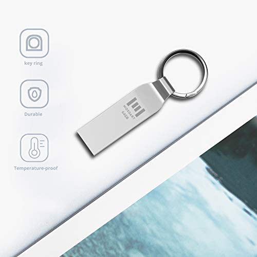 Mosdart 64Gb Waterproof Metal Usb 2.0 Flash Drive - Keychain Thumb Drive Memory Stick Jump Drive Data Storage For Cumputers - Exfat, Shockproof And Dustproof (Silver) #TOP5