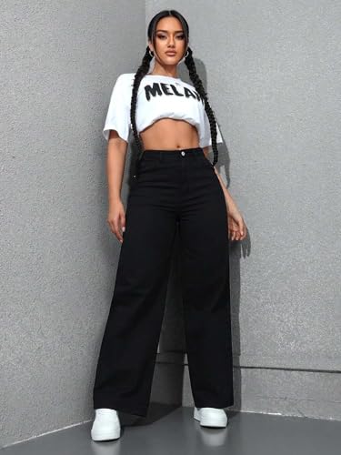 Image of KOTTY Women's High Waist Straight Fit Denim Jeans | Stretchable| Wide Leg & Regular Fit Stylish Wear