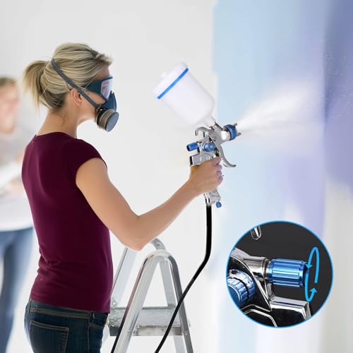 LustLocke HVLP Lackierpistole Spritzpistole Kit mit 3 Düsen (1,4/1,7/2,0 mm) – Profi Lackierpistole Druckluft mit 600 ml Plastikbecher, einstellbarem Luftdruck & Fluss, Edelstahl & Kupfer