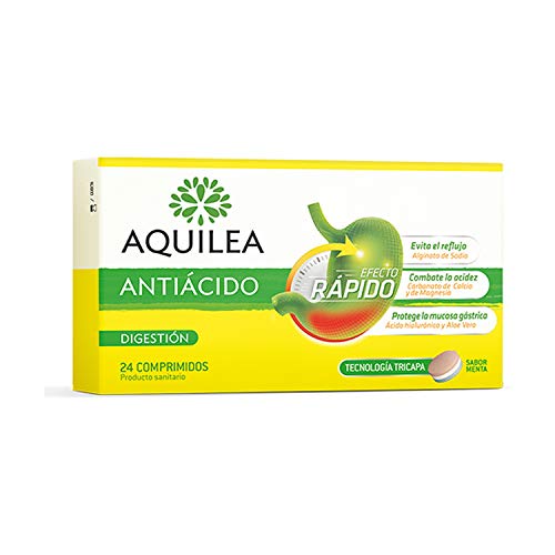 AQUILEA Antiácido 24 Comprimidos Sabor menta - Comprimido con Tecnología Tricapa - Ayuda contra el...