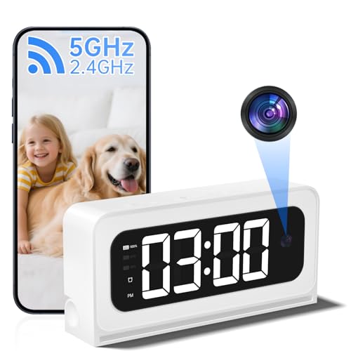 ILWUT Smart Clock Camera,5G&2.4G WiFi Security Camera Indoor,2K Cameras for Home Security,3 in 1 Nanny Cam with Alarm Two-Way Talk,Color Night Vision Human Motion Detection,Local SD Recording
