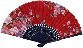 Umerk ¡Promoción!Estilo Chino patrón Floral Verano Plegable Ventilador Rojo, Rosa, Azul, Verde (Color : Black)