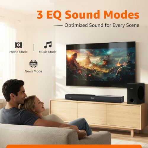 Image of amazon basics 160W Soundbar with Subwoofer, 2.1 Channel Sound System for TV, 6.5 inch Bass Driver, HDMI ARC, Optical, Bluetooth 5.3, USB, AUX, Remote Control, Black