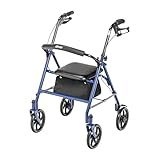 Drive Medical 10257BL-1 4 Wheel Rollator Walker With Seat, Steel Rolling Walker, Height Adjustable, 7.5' Wheels, Removable Back Support, 300 Pound Weight Capacity, Blue