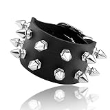 JJDreams Lederarmband Punk Nieten Armband Gothic Druckknopf Breit Armreif Schwarz Rock Manschette