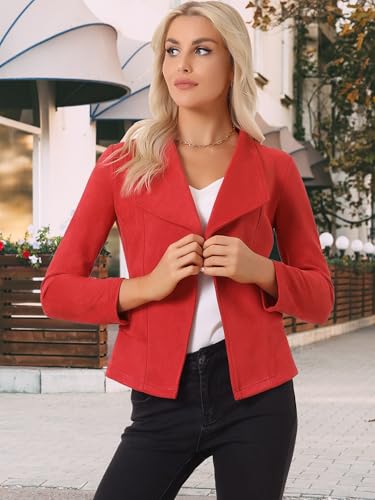Image of Allegra K Women Faux Suede Jacket Lapel Draped Open Front Cardigan Casual Trendy Suede Blazer