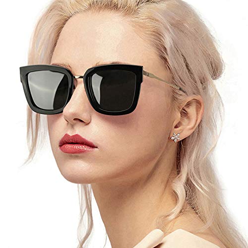 Preisvergleich Produktbild Myiaur stilvolle übergroße polarisierte Sonnenbrille für Frauen, stilvoller Stil, für Fahren / Outdoor / UV400-Schutz (Schwarzer Rahmen / grauer Polarisator)